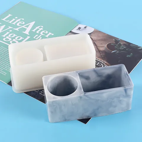 Moule en Silicone de Résine Époxy de Cristal DIY pour Porte-stylo Boîte de Rangement Carré Rond Organisateur de Bureau
