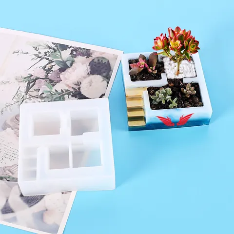 DIY Kristall Epoxid Silikonform Quadrat Trapez Sukkulenten Blumentopf Silikonform Spiegelfläche Aschenbecher Handwerk