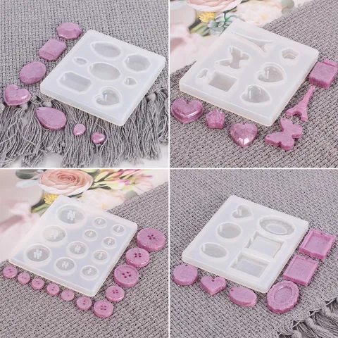 DIY Crystal Epoxy Resin Silicone Mold Multi-Shape Pendant Heart Tower Diamond Button Molds For Jewelry Making Craft Tools