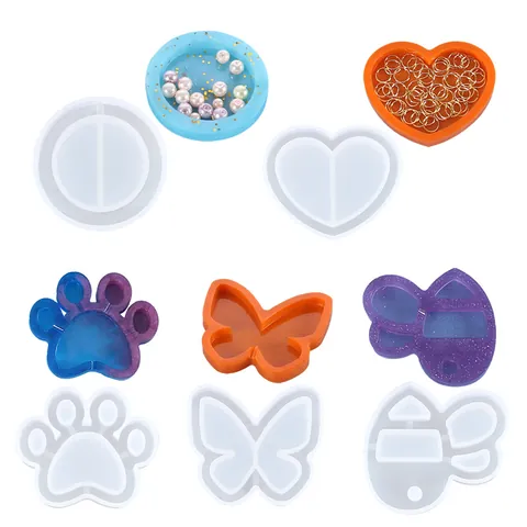 Molde de Resina DIY Hueco Colgante de Joyería de Silicona Molde de Espejo Pata de Gato Mariposa Corazón Suministros de Manualidades