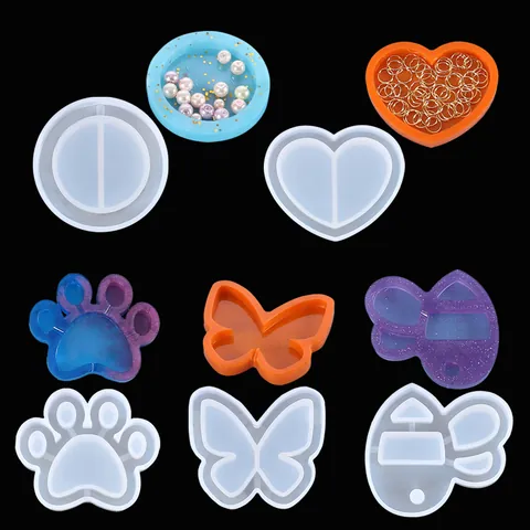 Molde de Resina DIY Hueco Colgante de Joyería de Silicona Molde de Espejo Pata de Gato Mariposa Corazón Suministros de Manualidades