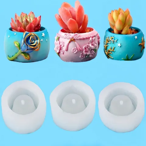 Silicone Succulent Planter Mold DIY Flower Pot Mold 3D Rose Relief Marine Style Resin Casting Mold For Home Decor Crafting