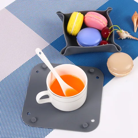 Nordic Silicone Desktop Storage Box Foldable Organizer Tray Jewelry Cosmetic Keys Heat Insulated Anti-Slip Coaster Home Organizer