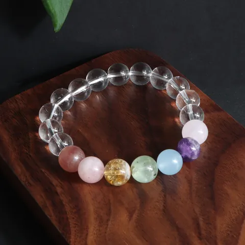 Natürliches Bergkristall Perlenarmband Mehrfarbig Naturstein Dopamin-Stil Candy-Farbe Elastisches Armband Unisex Schmuck Geschenk
