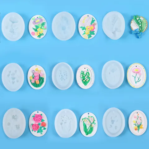 DIY 3D Relief Blumen Silikonform Ovaler Anhänger Form Für Auto Aromatherapie Gips Duftwachs Tabletten Handgefertigte Bastelform