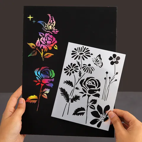 PET Hohl Malvorlagen Schmetterling Blume Blatt Muster Für DIY Zeichnen Scrapbooking Kunst Handwerk Dekoration
