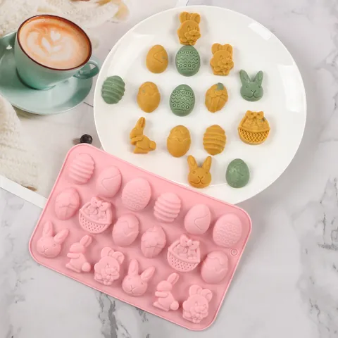 Ostern Hase Ei Silikonform DIY Handgemachte Schokolade Süßigkeiten Keks Backform Hase Ei Korb Form Fondue Form Rosa
