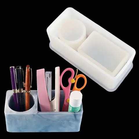 DIY Crystal Epoxy Resin Silicone Mold For Pen Holder Storage Box Square Round Desktop Organizer Casting Crafting Mold