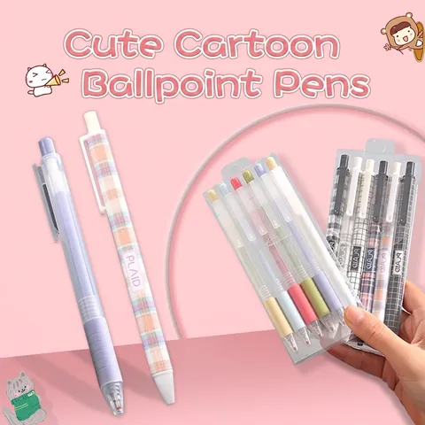 Korean Cute Boxed Gel Pens 0.5mm Black Ink Cartoon Push Type Smooth Writing Pens For Student Exam Office School Stationery