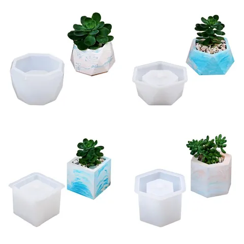 Moule En Silicone Pour Pot De Fleurs Succulentes DIY Béton Résine Plâtre Bougeoir Boîte De Rangement Forme Géométrique Outil D'Artisanat
