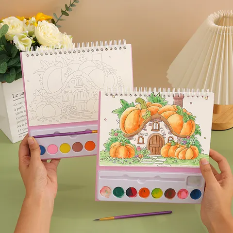 Cartoon Watercolor Painting Book With Solid Pigment And Brush Animal Ocean House Style For Kids Student DIY Drawing Art Educational Toy