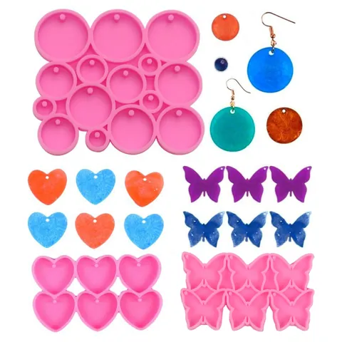 DIY Silicone Molds For Jewelry Making Heart Butterfly Circle Shapes Epoxy Resin Mold For Earrings Pendants Hair Clips Craft Tools Pink
