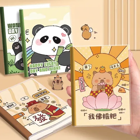 Cartoon Cute Capybara Panda Notebook Portable 64k Soft Cover Journal With Protective EVA Sleeve Eye Protection Pocket Memo Pad