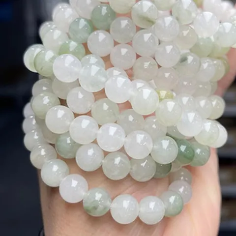 Φυσικό Βραχιόλι με Χάντρες Jade Tianshan για Ζευγάρια Φίλους Vintage Ice Green Jade Stone Round Beads Κοσμήματα Δώρο