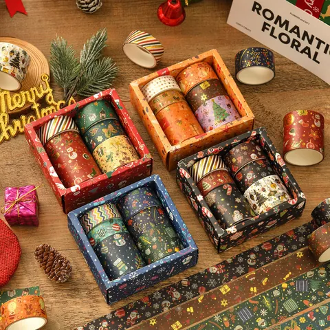 Set di 6 Rotoli di Nastro Washi Natalizio Cartone Animato Babbo Natale Renna Fiocco di Neve Fai da Te Materiale per Scrapbooking