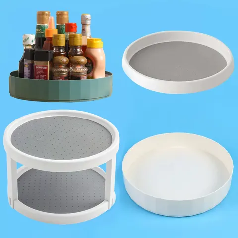 Multifunctional Plastic Rotating Storage Tray Lazy Susan For Kitchen Cabinet Pantry Organization Non-Slip Desktop Cosmetic Organizer Holder