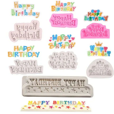 Happy Birthday Letters Siliconen Vorm Artistiek Hoofdletter Lettertype Voor Taart Decoratie DIY Fondant Chocolade Bakvorm Feest