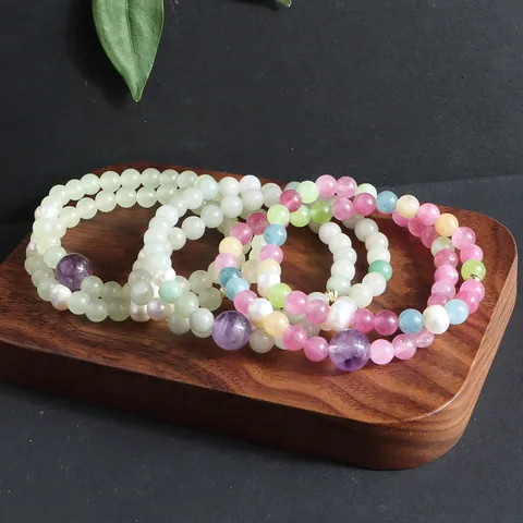 Elegante Bracciale di Cristallo a Strati per Uomo Donna Kunzite Acquamarina Tormalina Perla d'Acqua Dolce Gioielli con Perline Nuovo Stile Cinese