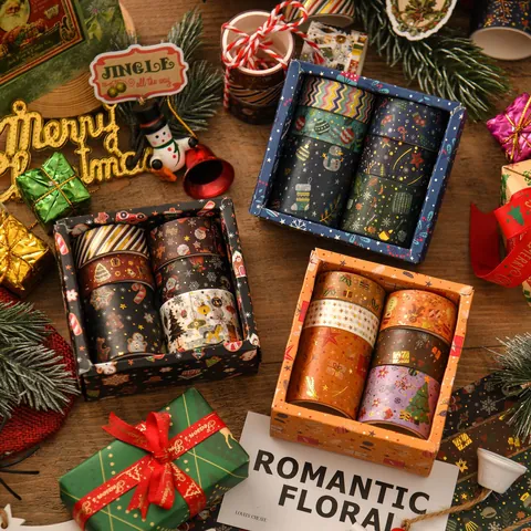 Set di 6 Rotoli di Nastro Washi Natalizio Cartone Animato Babbo Natale Renna Fiocco di Neve Fai da Te Materiale per Scrapbooking