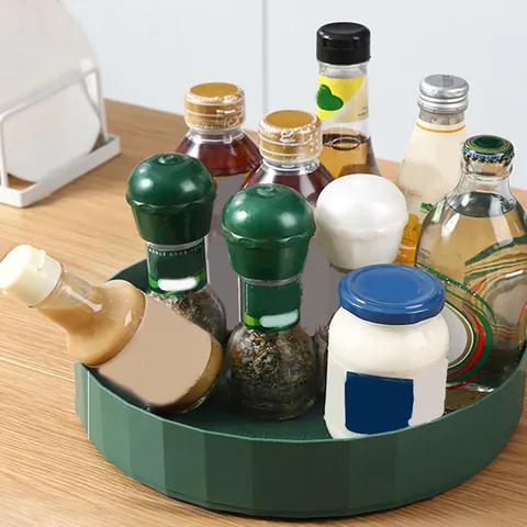 Multifunctional Plastic Rotating Storage Tray Lazy Susan For Kitchen Cabinet Pantry Organization Non-Slip Desktop Cosmetic Organizer Holder
