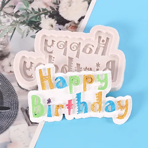 Happy Birthday Letters Siliconen Vorm Artistiek Hoofdletter Lettertype Voor Taart Decoratie DIY Fondant Chocolade Bakvorm Feest