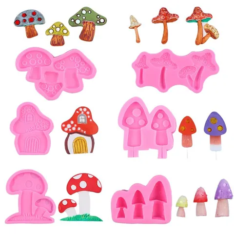 Siliconen Paddestoel Vorm Voor Taart Decoratie Fondant Chocolade Bakken DIY Hars Gieten Ambacht Flexibele Vintage Cartoon Patroon Tool