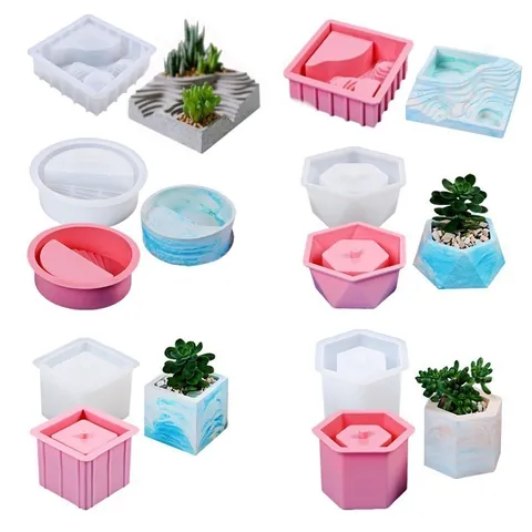 Moule En Silicone Pour Pot De Fleurs Succulentes DIY Béton Résine Plâtre Bougeoir Boîte De Rangement Forme Géométrique Outil D'Artisanat