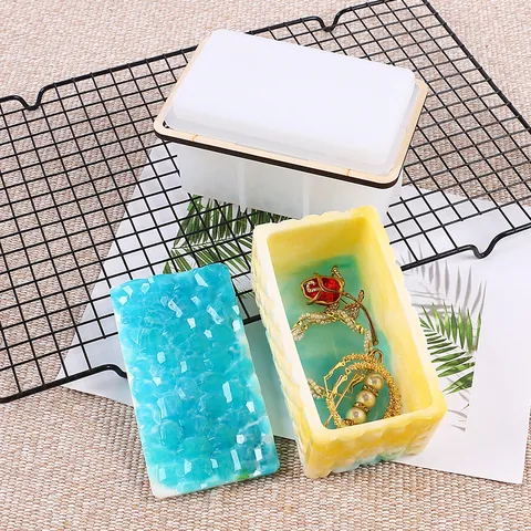 Molde de Silicona para Caja de Almacenamiento DIY Superficie de Espejo de Diamante Cuadrado Rectángulo Hexágono Redondo
