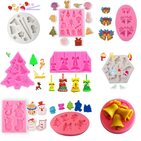 Christmas Silicone Mold Snowflake Reindeer Christmas Tree Socks Bells Shape Cake Decoration Tools DIY Baking Chocolate Resin Molds