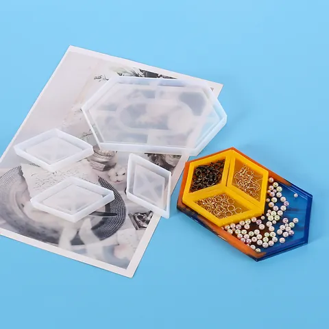 DIY Silicone Resin Molds For Jewelry Storage Box Tray Base Casting Geometric Hexagon Rhombus Mirror Surface Epoxy Resin Mold Home Decor Crafts