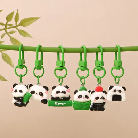 Creative Cute Cartoon Panda Keychain Resin School Bag Pendant Decoration Gift For Kids Women Green Metal Hook Key Ring