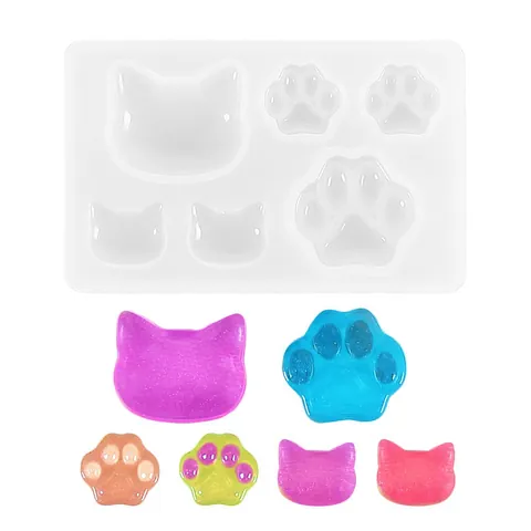 Moldes de Resina de Silicona DIY Formas de Cabeza de Gato Garra Estrella Luna Para Fabricación de Joyas Herramienta de Artesanía Molde Blanco Translúcido