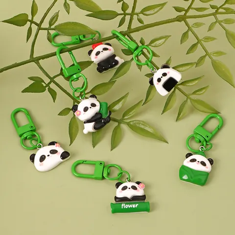 Creative Cute Cartoon Panda Keychain Resin School Bag Pendant Decoration Gift For Kids Women Green Metal Hook Key Ring