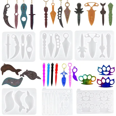 DIY Silicone Resin Molds For Magic Wand Dagger Knuckle Duster Keychain Mirror Surface Resin Casting Tools For Arts Crafts Making