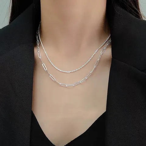 Minimalist Alloy Sparkling Chain Necklace For Women Ins Style Cold Wind Paperclip Chopin Snake Bone Necklace Jewelry