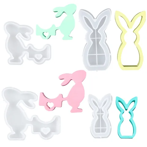 DIY Easter Bunny Candlestick Silicone Mold Rabbit Heart Shape Resin Casting Mold For Handmade Candle Holder Ornament Decoration