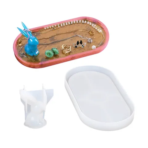 Stampo in Silicone Epossidico Cristallo Fai da Te Vassoio Porta Gioielli Supporto a Coniglio Stampo in Resina Artigianale per Decorazione Scrivania Casa