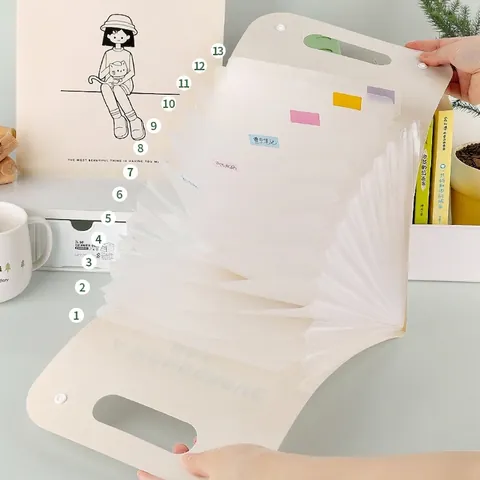 Cartoon Portable Vertical Expandable File Bag Waterproof Student Document Organizer Handheld PP Plastic Folder With Handle