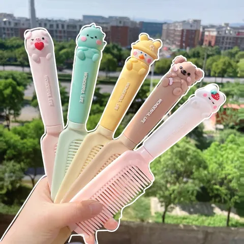 Cartoon Animal Hair Detangler Comb For Kids Girls 3D Bear Dinosaur Rabbit Massage Hairbrush Portable Hair Styling Tool