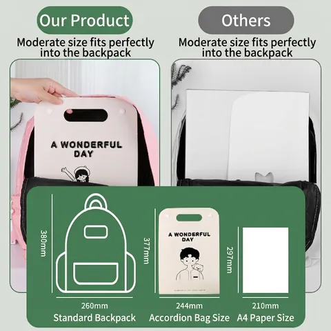 Cartoon Portable Vertical Expandable File Bag Waterproof Student Document Organizer Handheld PP Plastic Folder With Handle