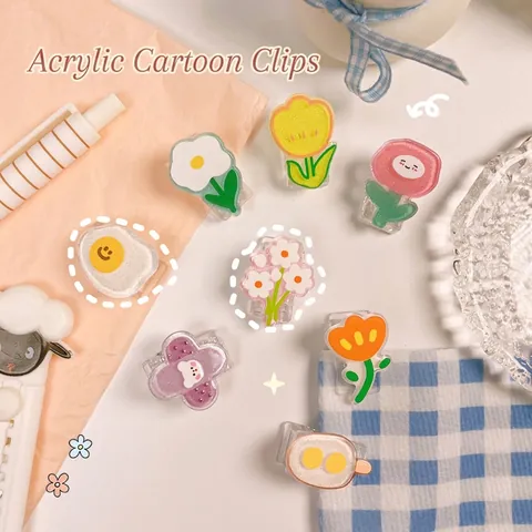 Cartoon Acrylic Paper Clip Cute Flower Egg Shape Photo Decorative Folder For Office School Student Stationery Supplies