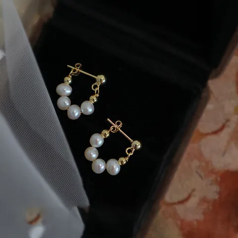 Pendientes de Gota Franceses Vintage de Perlas Artificiales en Forma de U Con Poste de Plata de Ley 925 Para Mujer Joyería Chapada en Oro