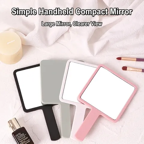 Espejo de Mano Minimalista Cuadrado Redondo Espejo de Maquillaje Portátil Plástico Vidrio Pequeño Espejo de Viaje para Mujer