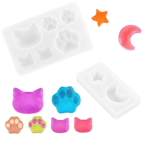 Moldes de Resina de Silicona DIY Formas de Cabeza de Gato Garra Estrella Luna Para Fabricación de Joyas Herramienta de Artesanía Molde Blanco Translúcido