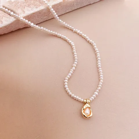 Französische Minimalistische Unregelmäßige Süßwasserperle Halskette Für Damen Mode Vielseitig Kupfer Goldene Bohne Schlüsselbeinkette Schmuck