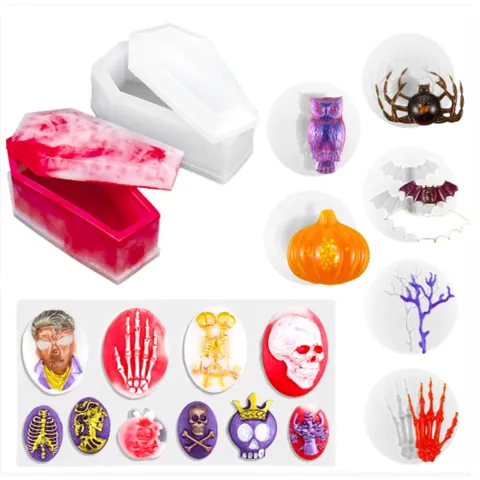 Καλούπι Σιλικόνης Halloween Κρανίο Φάντασμα DIY Χειροτεχνία Ρητίνης Φέρετρο Κουκουβάγια Νυχτερίδα Κολοκύθα για Κέικ