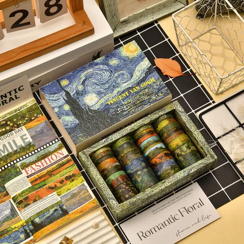 Van Gogh Impression Washi Tape Gift Set Artistic Oil Painting Decorative Stickers For DIY Scrapbooking Craft Gift Wrapping Supplies Washi Tape Box