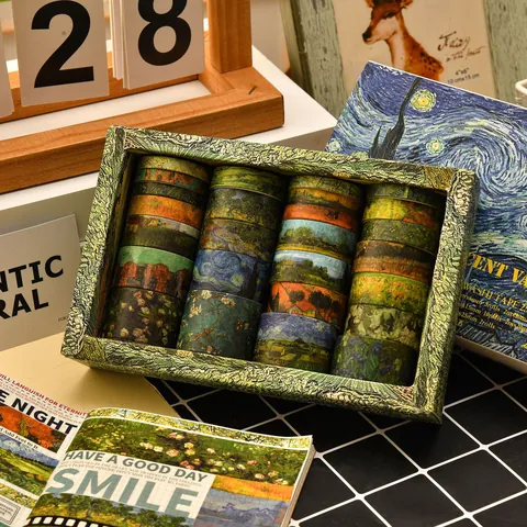 Van Gogh Impression Washi Tape Gift Set Artistic Oil Painting Decorative Stickers For DIY Scrapbooking Craft Gift Wrapping Supplies Washi Tape Box