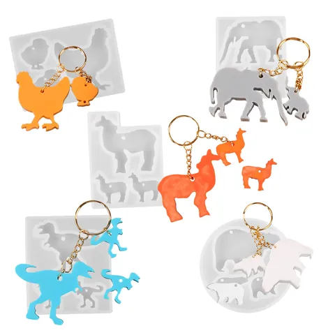 DIY Animal Keychain Pendant Silicone Mold Elephant Dinosaur Epoxy Resin Crafting Tool Mirror Surface Crystal Glue Jewelry Making Accessory