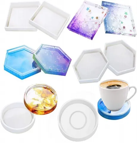 DIY Coaster Silicone Mold Round Square Hexagon Crystal Mirror Resin Casting Mold For Handmade Crafts Jewelry Display Stand